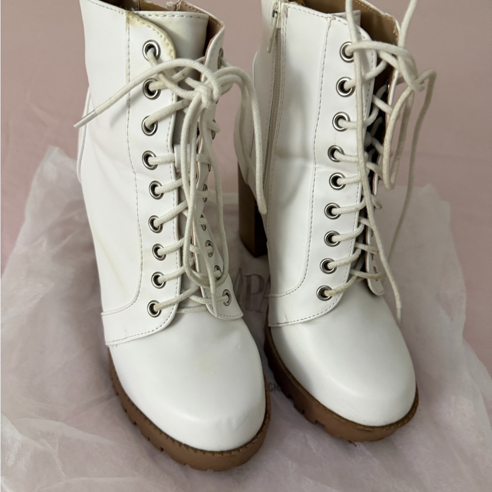 White Lace-Up Ankle Boots